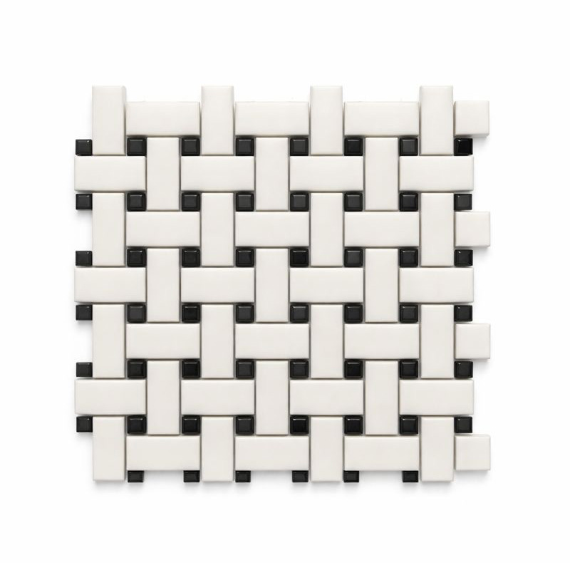 BASKET WEAVE DOLOMITE + PEARL BLACK POLISHED 1 X 2 X 3/8"