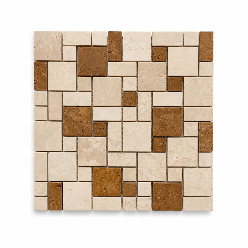 BOTTICINO NOCE TUMBLED MARBLE MOSAIC MINI F/P