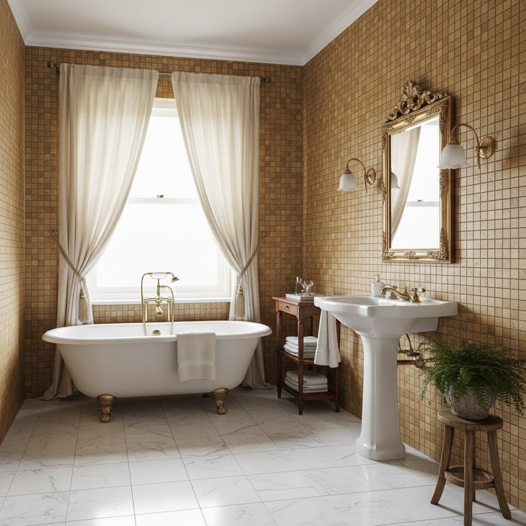 GOLD TUMBLED TRAVERTINE MOSAIC 1x1 - Finished