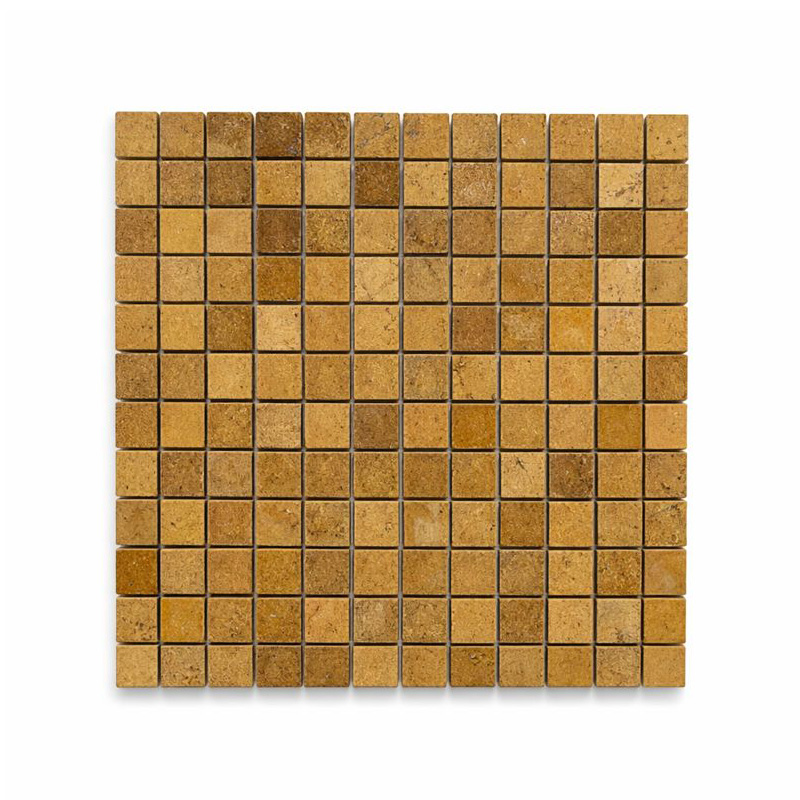 GOLD TUMBLED TRAVERTINE MOSAIC 1x1