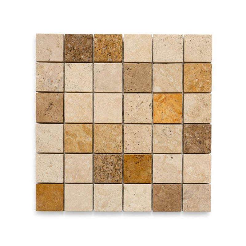 IVORY GOLD NOCE TUMBLED TRAVERTINE MOSAIC 2x2