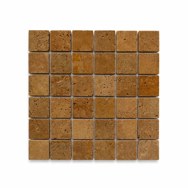 NOCE TUMBLED TRAVERTINE MOSAIC 2x2
