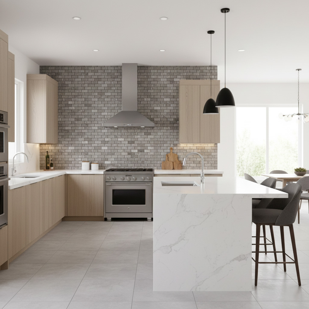 SILVER 75% POLISHED 25% HONED MOSAIC 1x2 - Finished