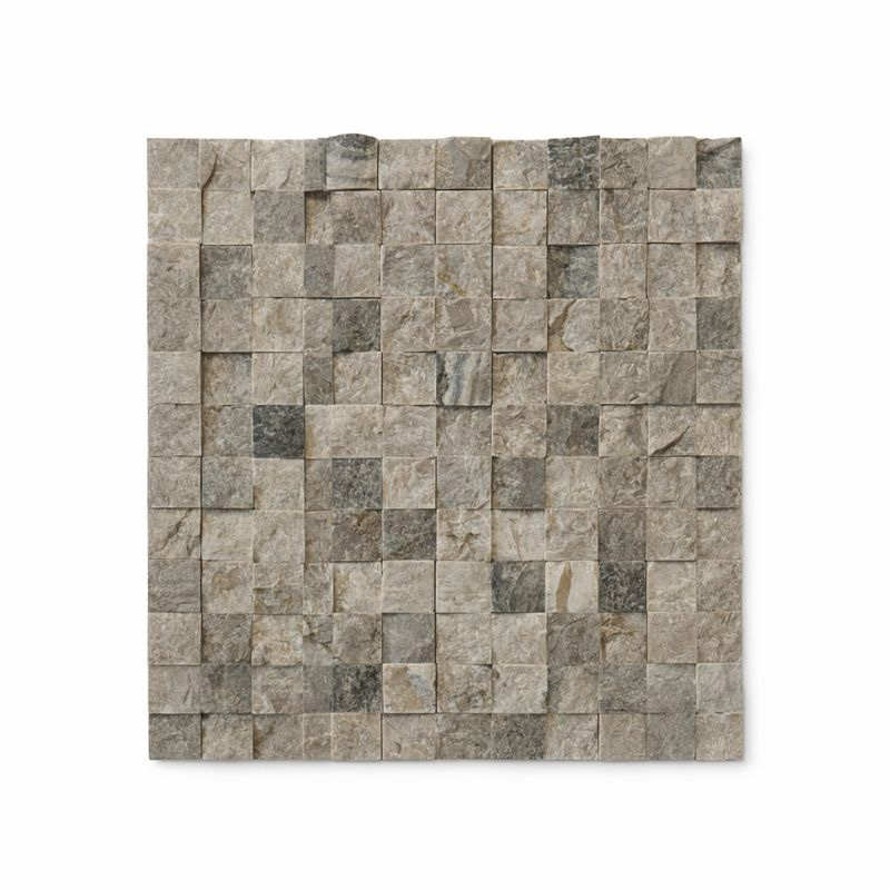 SILVER MARBLE SPLIT FACE MOSAIC 1x1